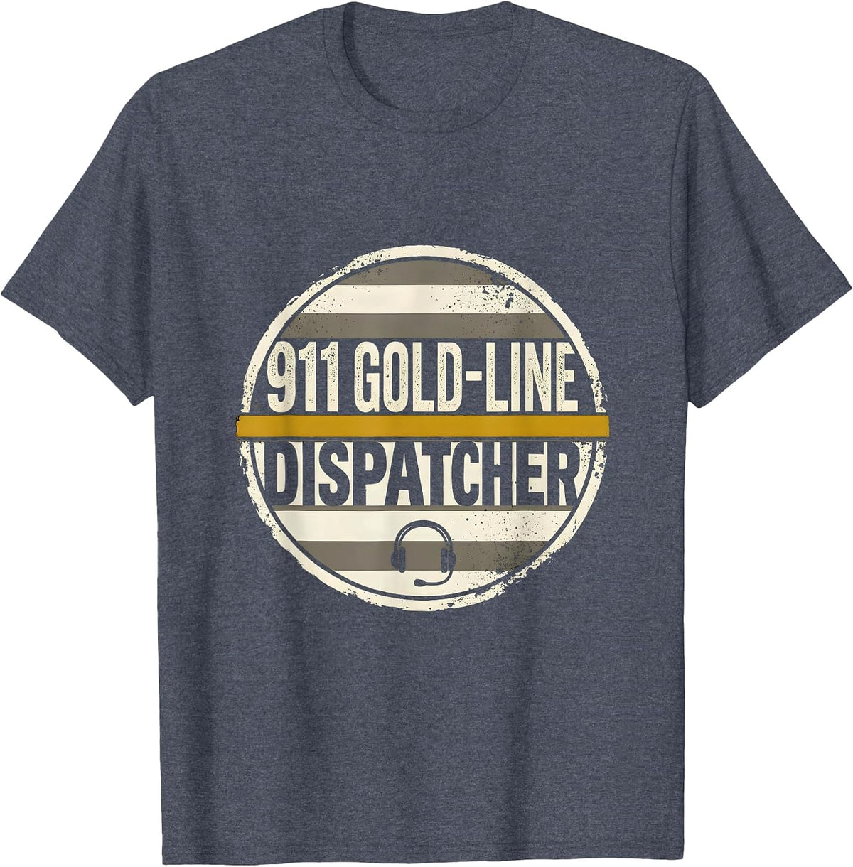 911 Gold-Line Dispatcher Thin Line Tribute Gift T-Shirt - Heather Blue