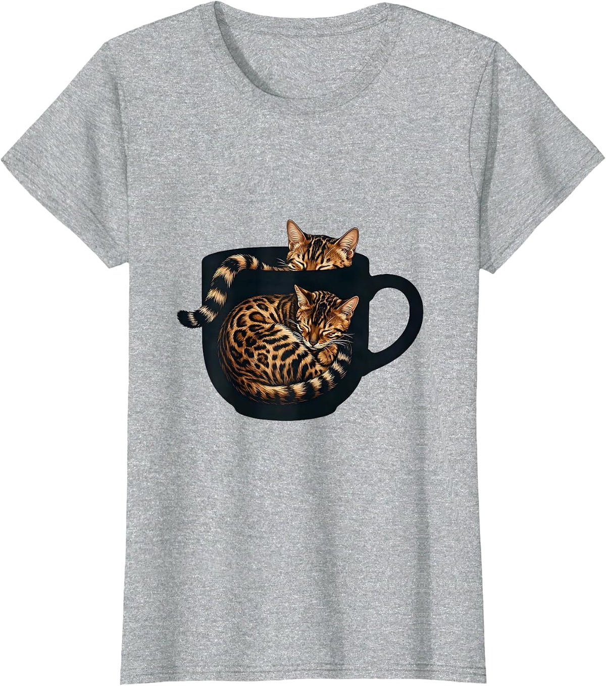 Bengal Cat Curled in Coffee Mug Lover Gift T-Shirt - Heather Grey