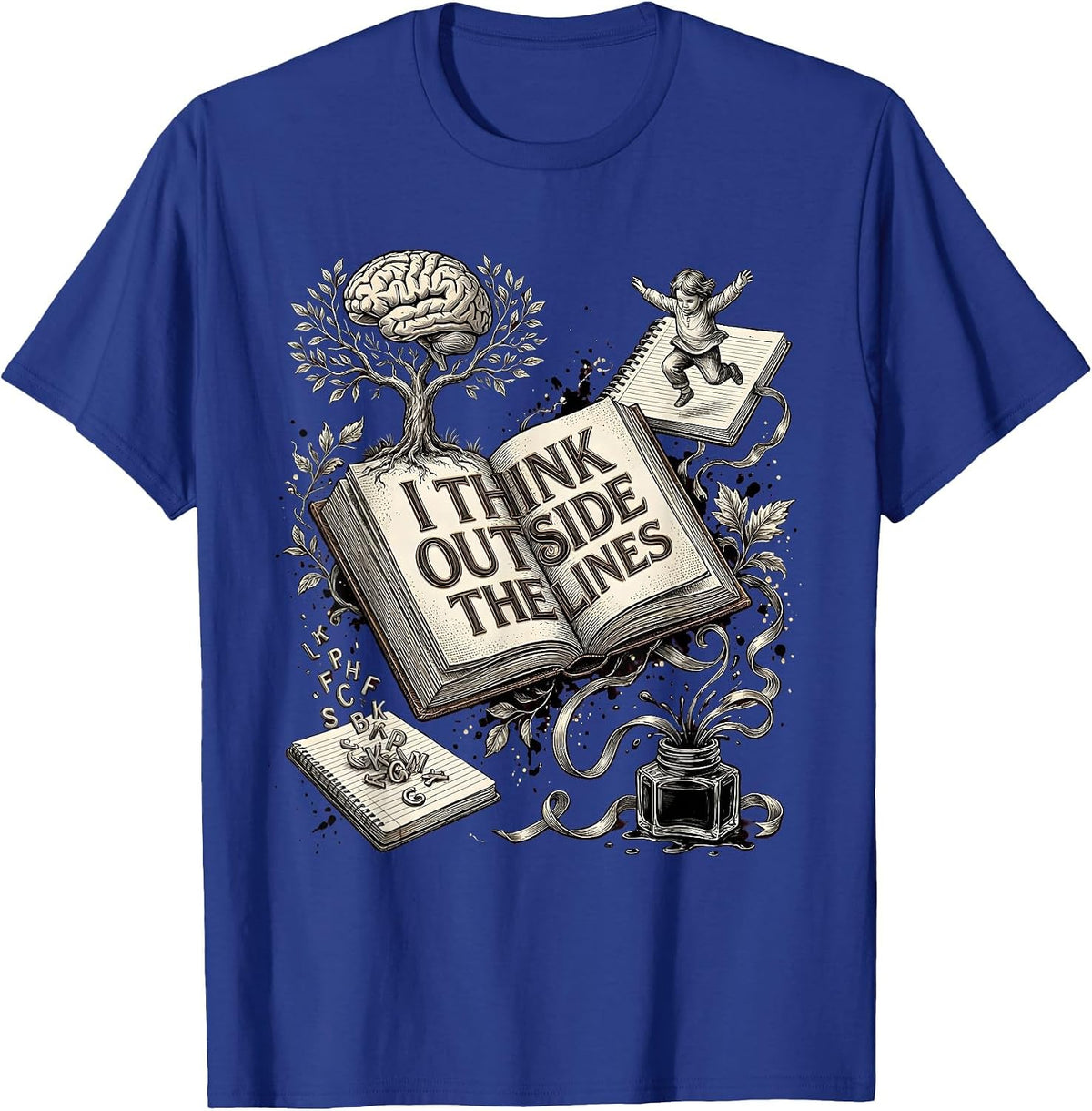 Men's I Think Outside the Lines Dyslexia Awareness Design T-Shirt - Royal Blue