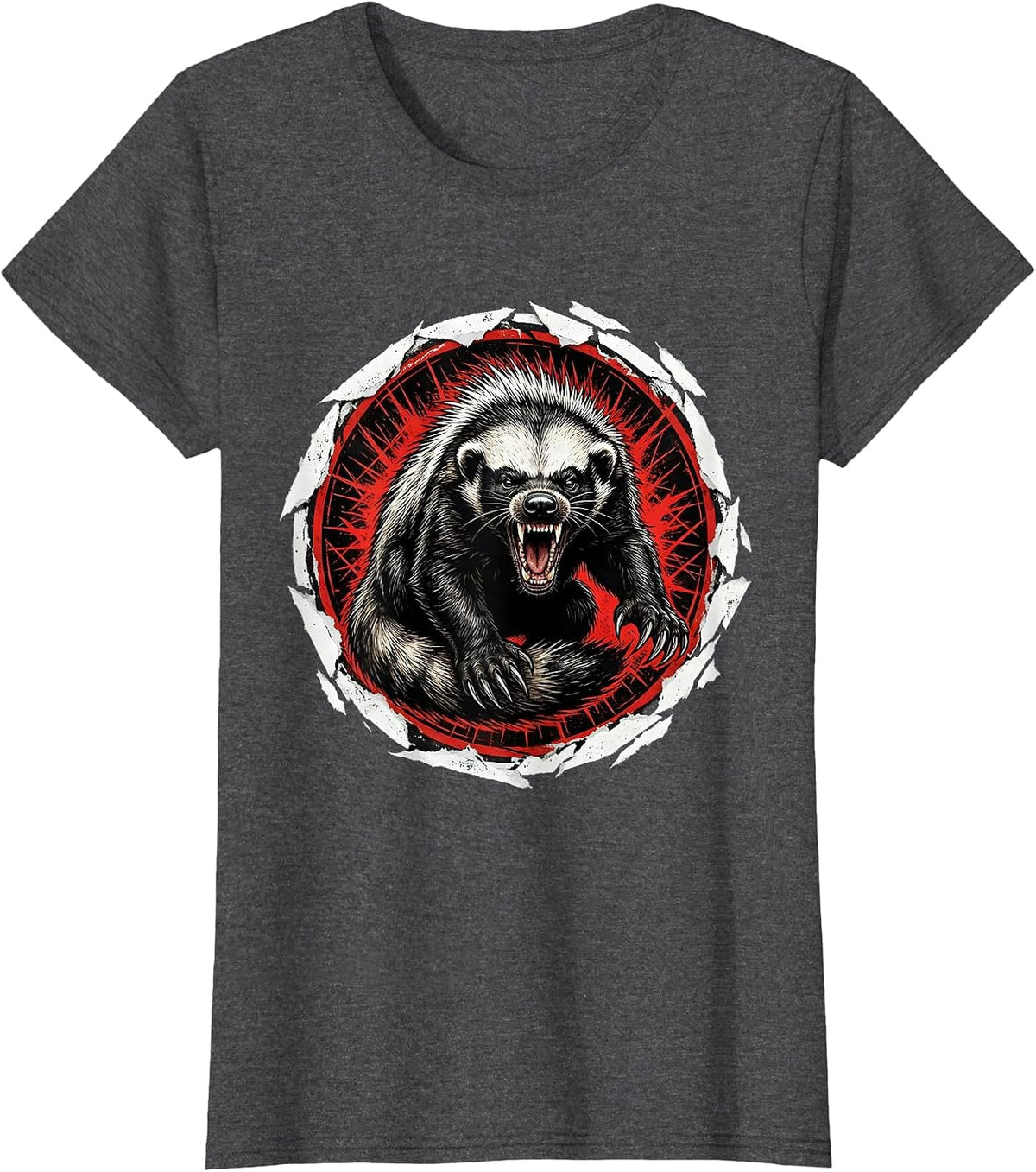 Women's Angry Honey Badger Growling Wildlife Graphic T-Shirt - Dark Heather Grey