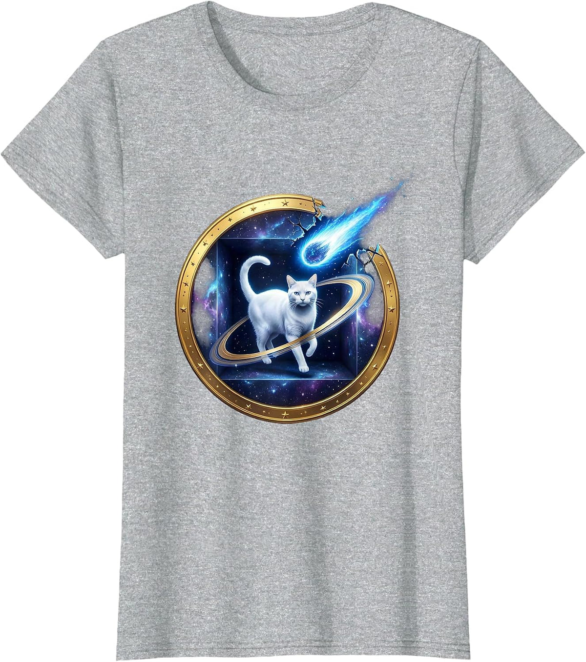 Cosmic Cat Quantum Physics Humor Science Enthusiast T-Shirt - Heather Grey