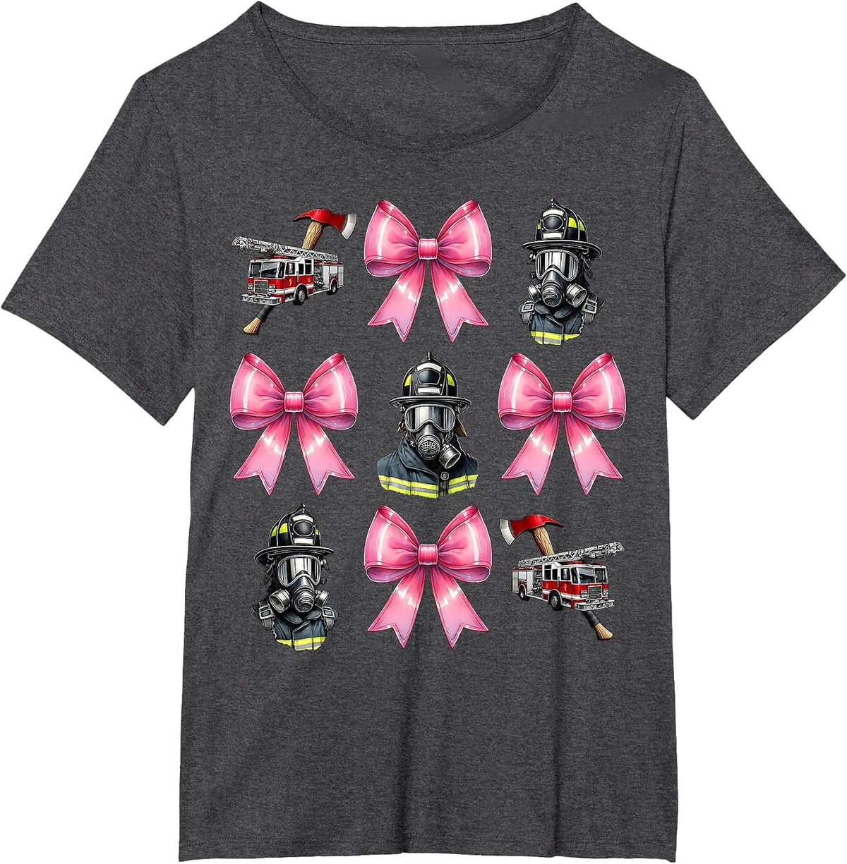Coquette Bow Firefighting Firefighter Fire Truck Mom Girl T-Shirt - Dark Heather Grey