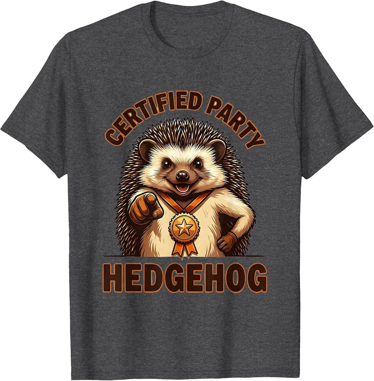 Certified Party Hedgehog Funny Animal Control Halloween T-Shirt - Dark Heather Grey