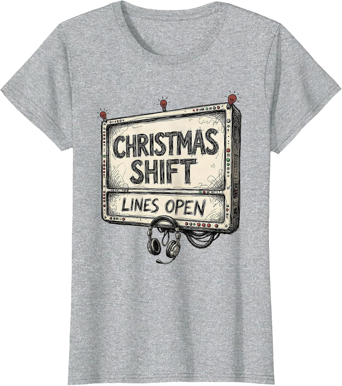 Women's Christmas Shift Lines Open Funny 911 Dispatcher Christmas T-Shirt - Heather Grey