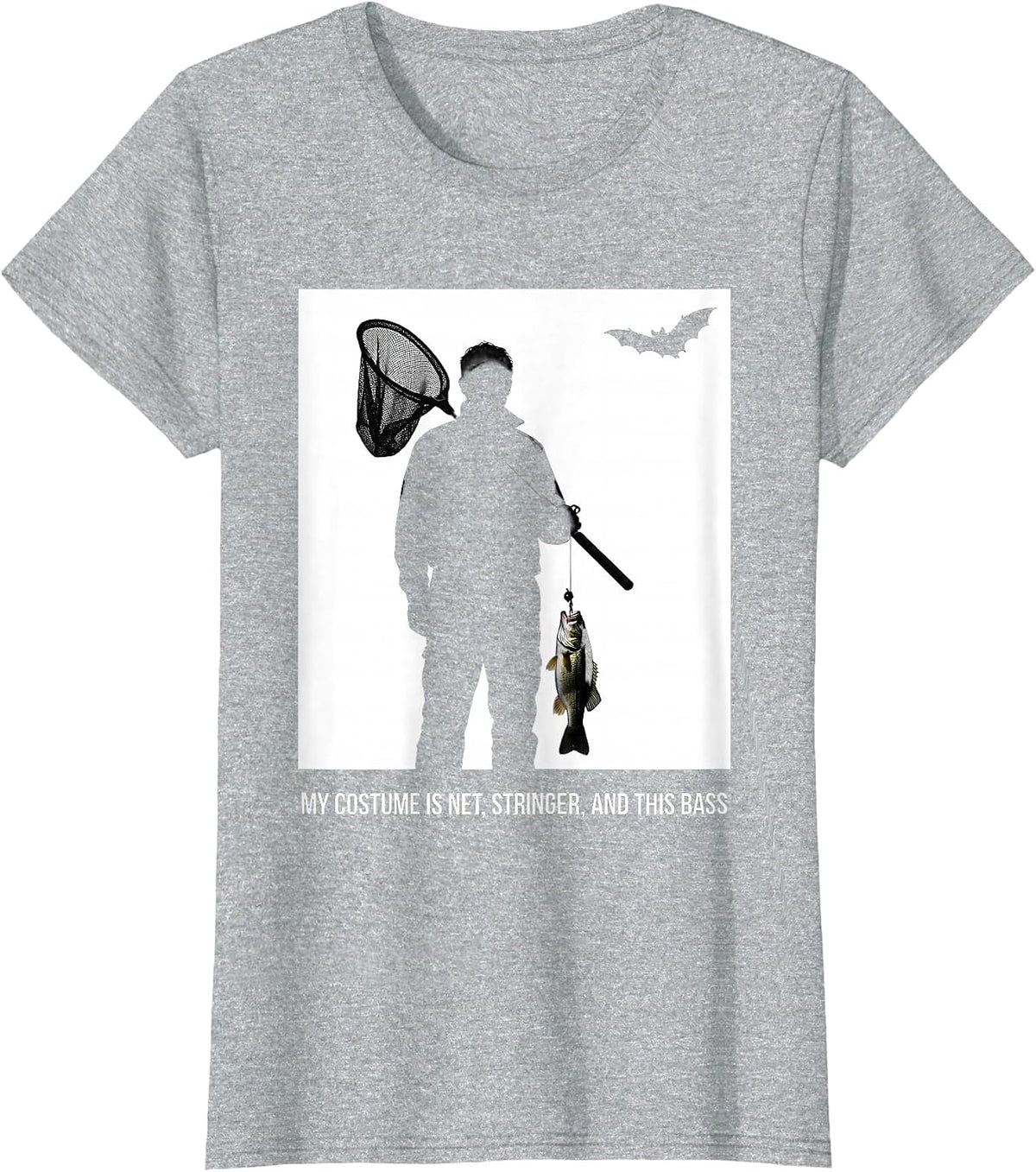 Women's My Costume Is Net, Stringer, And This Bass Halloween Fishing T-Shirt - Heather Grey