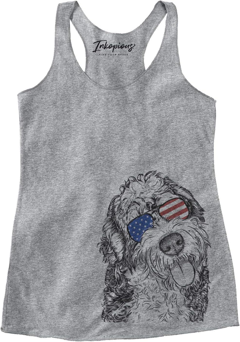 Inkopious Patriotic Kaci the Bernedoodle Dog Triblend T-Shirt - Grey Racerback