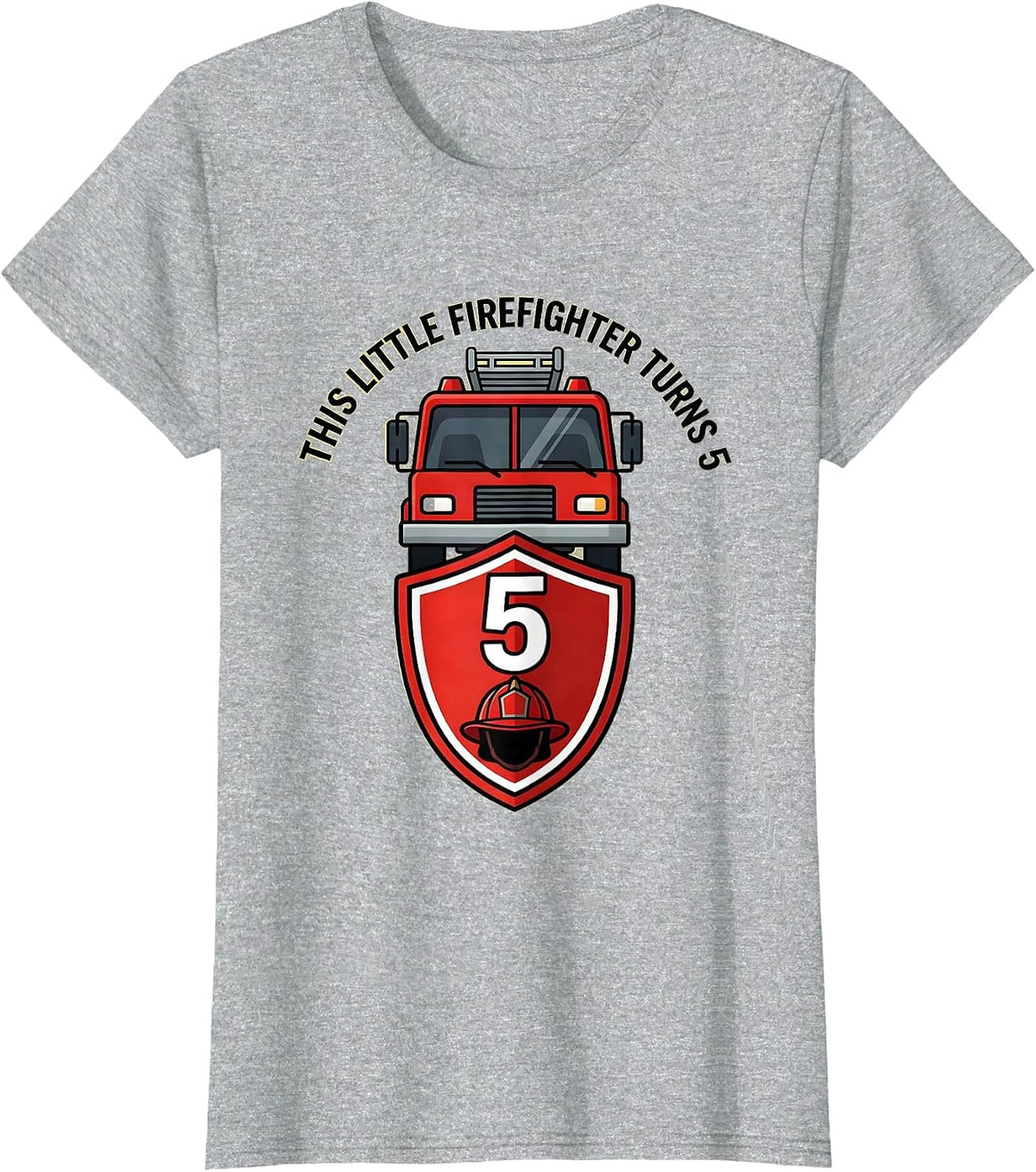 Women's This Little Firefighter Turns 5 Playful Fire Truck Birthday T-Shirt - Heather Grey