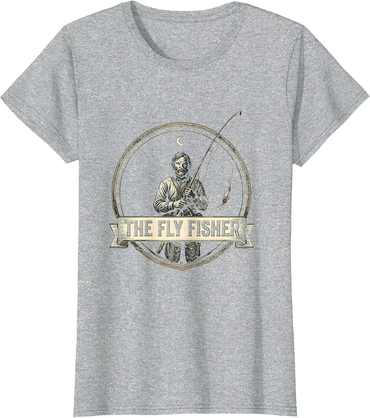 Women's The Fly Fisher Funny Tarot Card Angler Fishing Humor T-Shirt - Heather Grey
