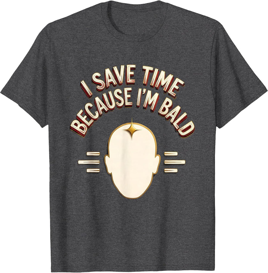 Men's I Save Time Because I'm Bald Funny Bald Man Barber Gift T-Shirt - Dark Heather Grey