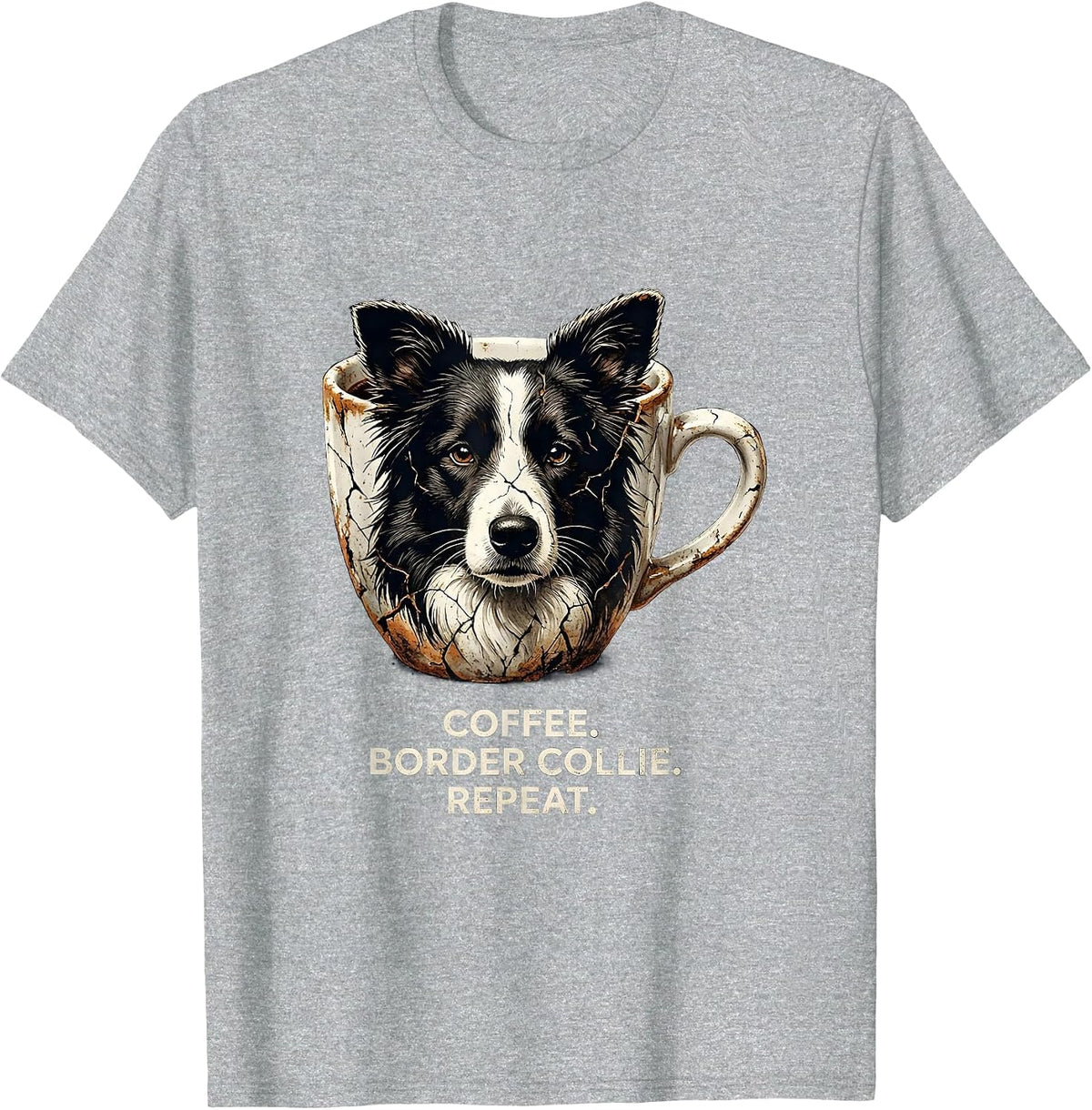 Men's Coffee. Border Collie. Repeat. Funny Dog Owner Coffee Lover T-Shirt - Heather Grey