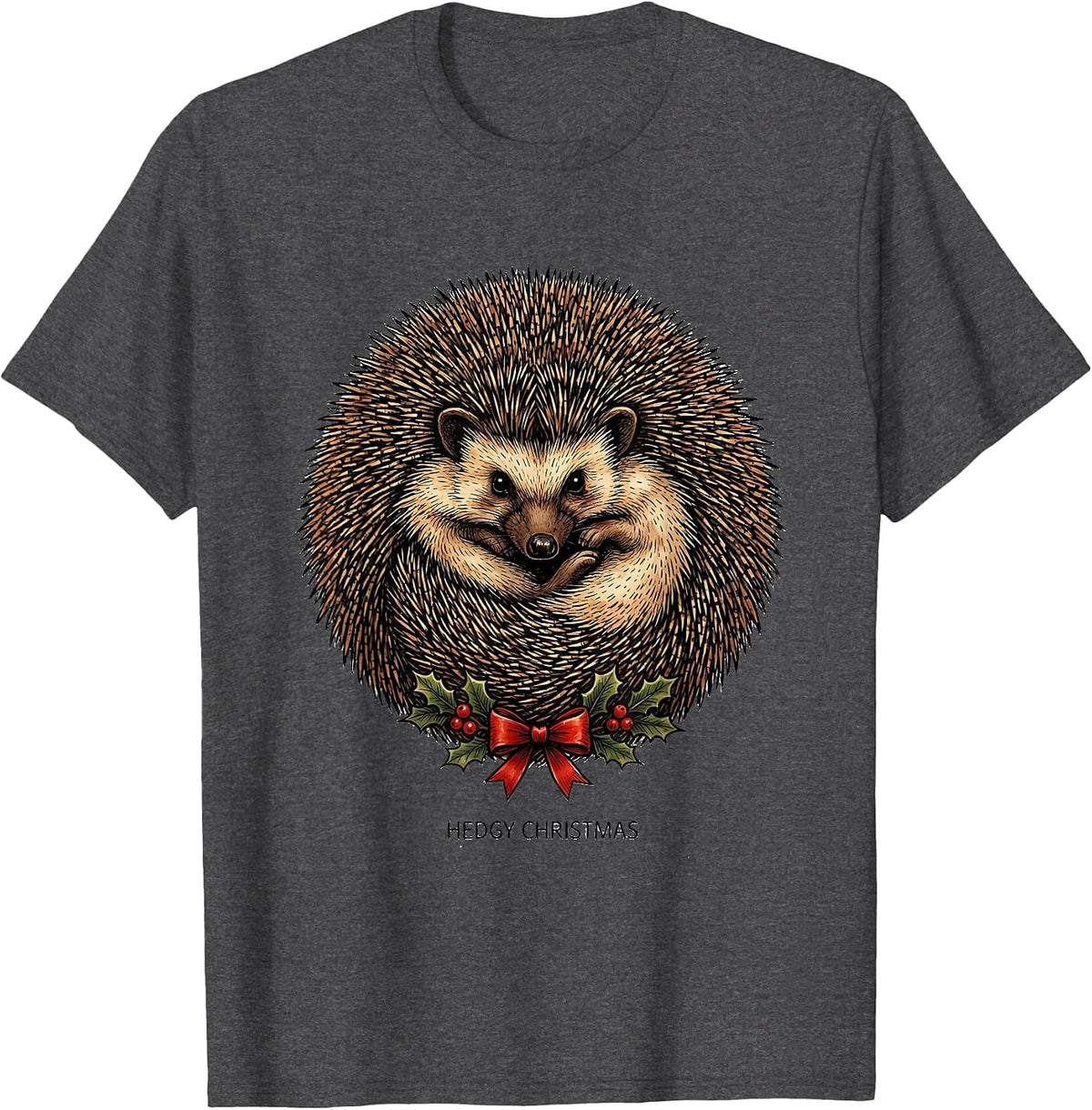 Men's Hedgy Christmas Cute Hedgehog Lover Whimsical Humor T-Shirt - Dark Heather Grey