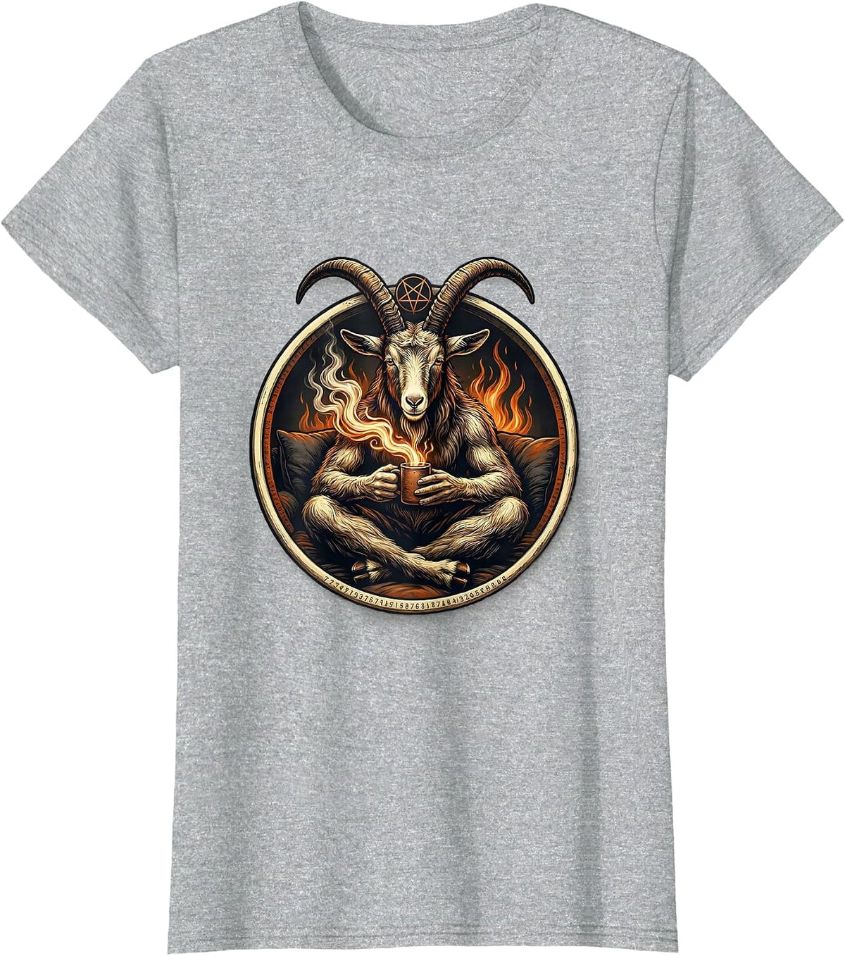 Women's Seated Baphomet Badge Occult Satanic Goat Head T-Shirt - Heather Grey