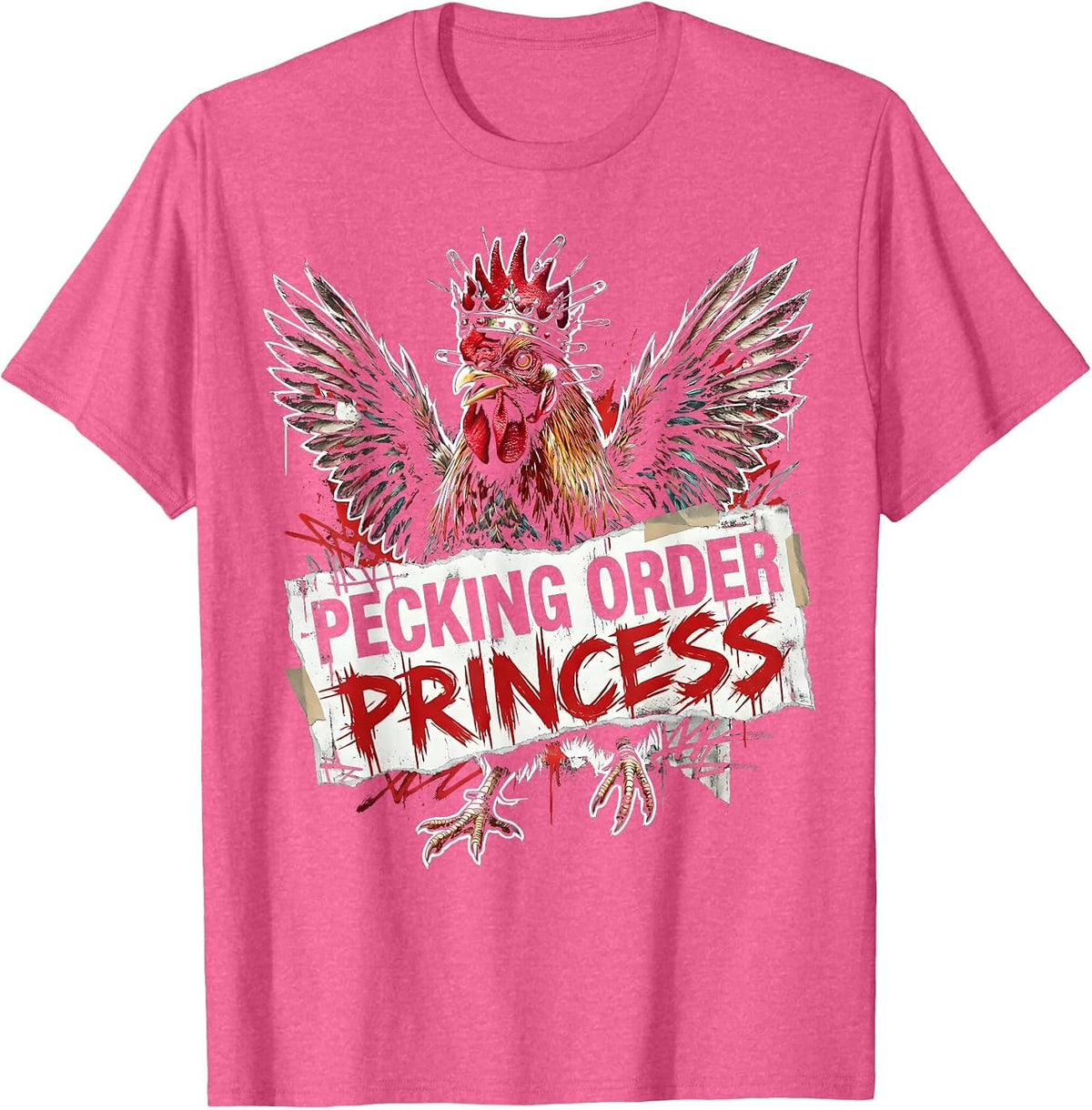 Pecking Order Princess Chicken Design for Women T-Shirt - Pink Heather