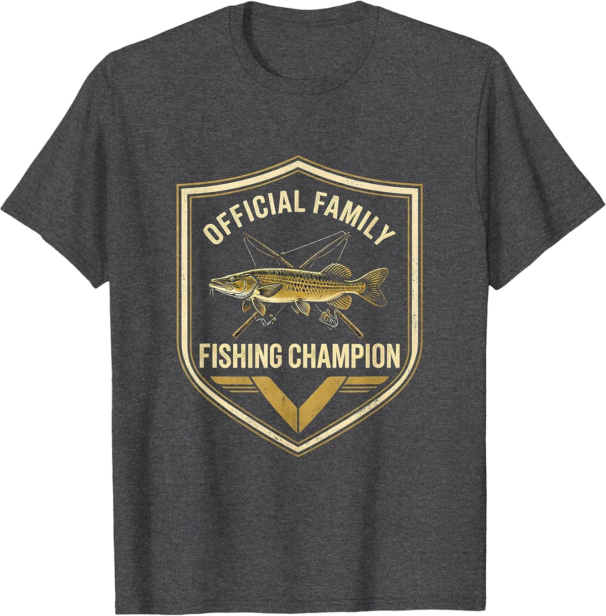 Men's Official Family Fishing Champion Funny Fishing Humor Gift T-Shirt - Dark Heather Grey