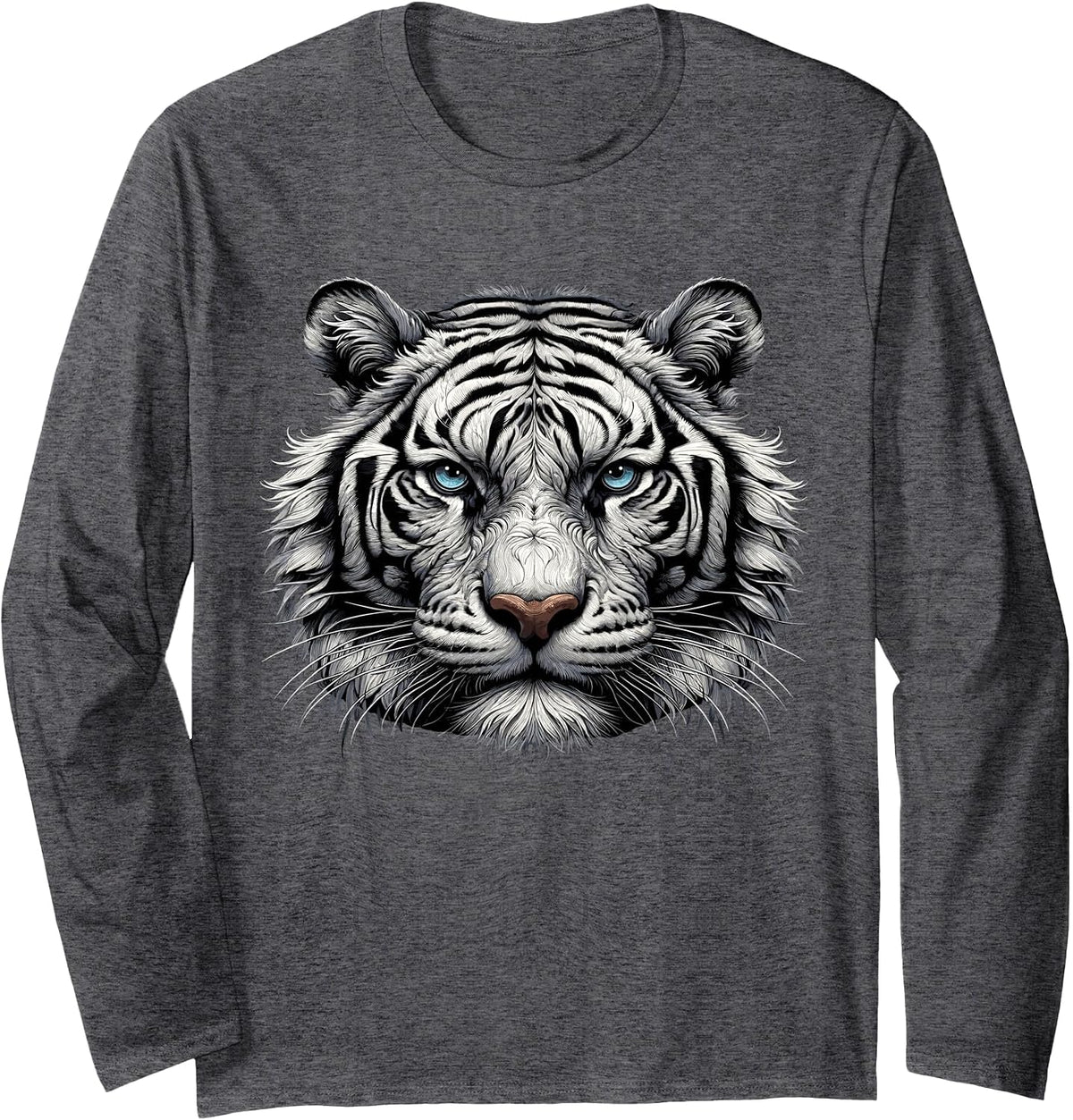 White Bengal Tiger Animal Long Sleeve T-Shirt - Adult Unisex Dark Heather Grey