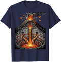 Volcano Cross-Section Eruption Science Teacher T-Shirt - Navy Blue