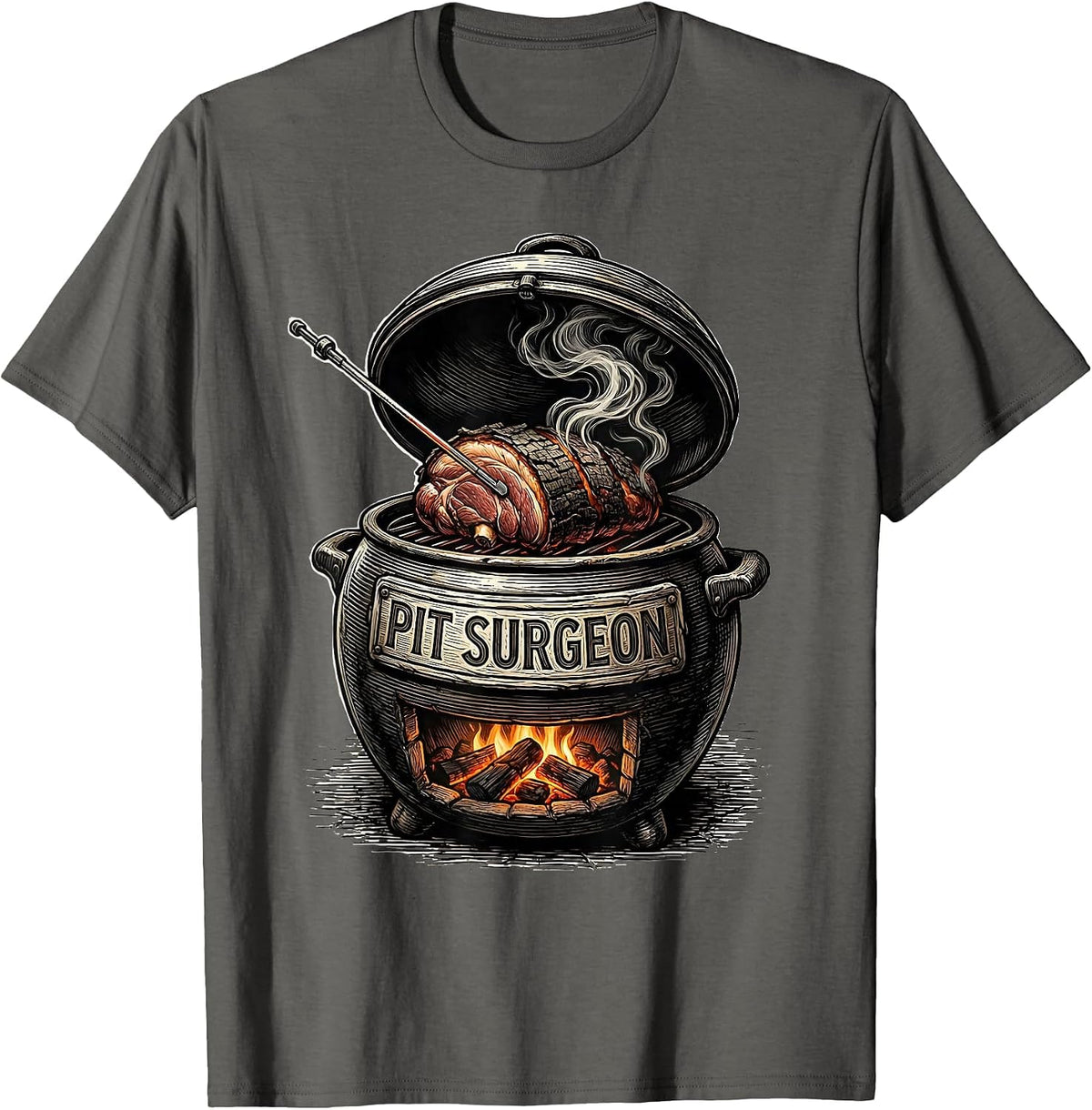 Men's Pit Surgeon Funny BBQ Pitmaster Grilling Dads Gift T-Shirt - Asphalt Grey
