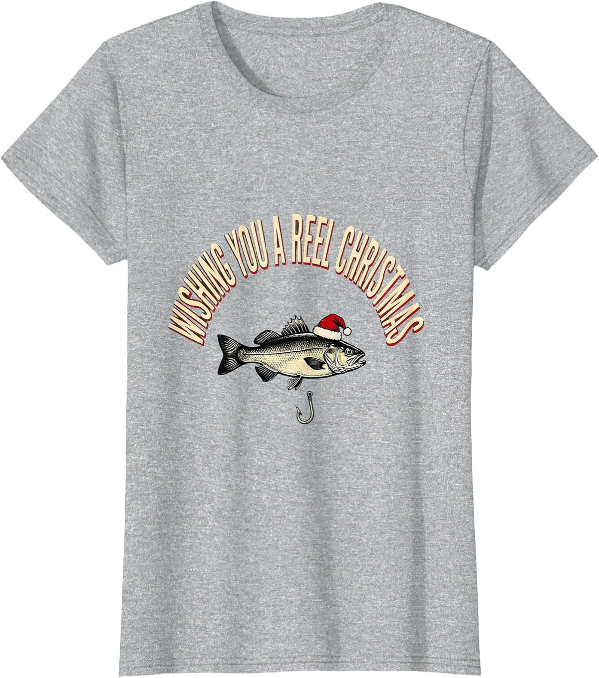 Wishing You A Reel Christmas Funny Fishing Christmas Dad T-Shirt - Heather Grey