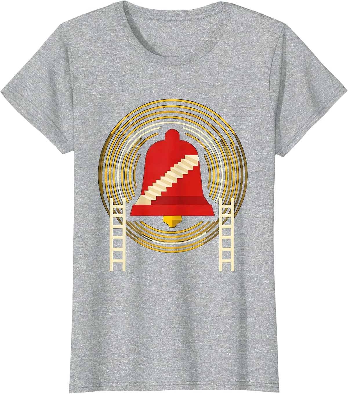 Women's Geometric Fire Bell Firefighter Badge Humor T-Shirt - Heather Grey