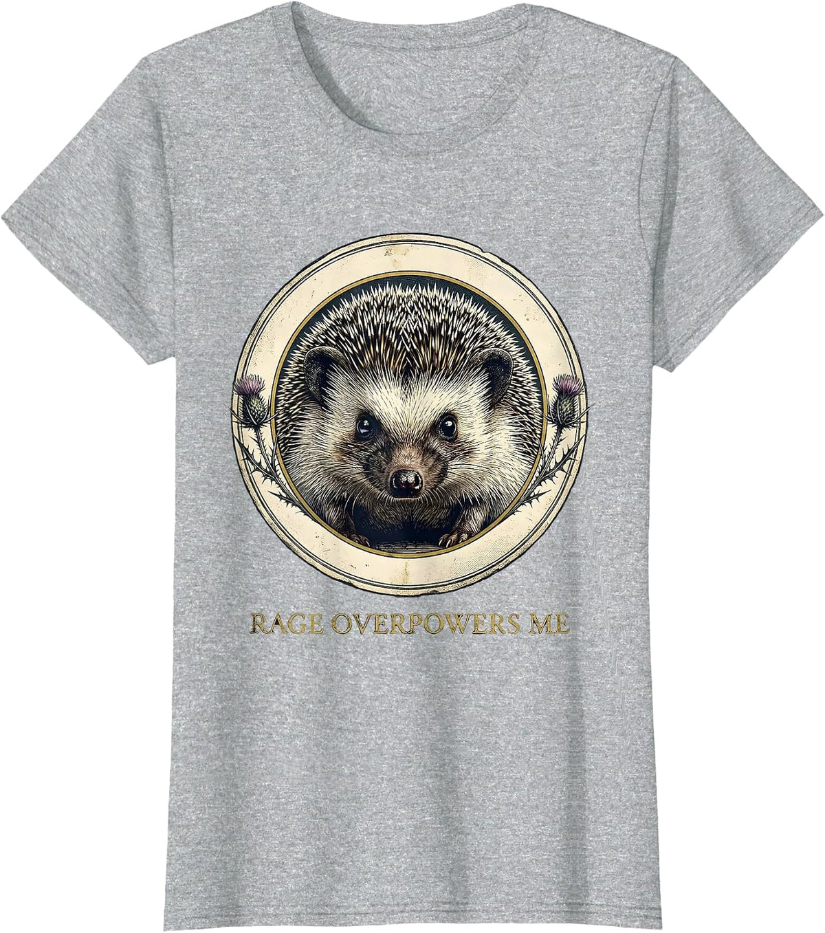 Women's Rage Overpowers Me Cute Hedgehog Irony Animal Meme Humor T-Shirt - Heather Grey