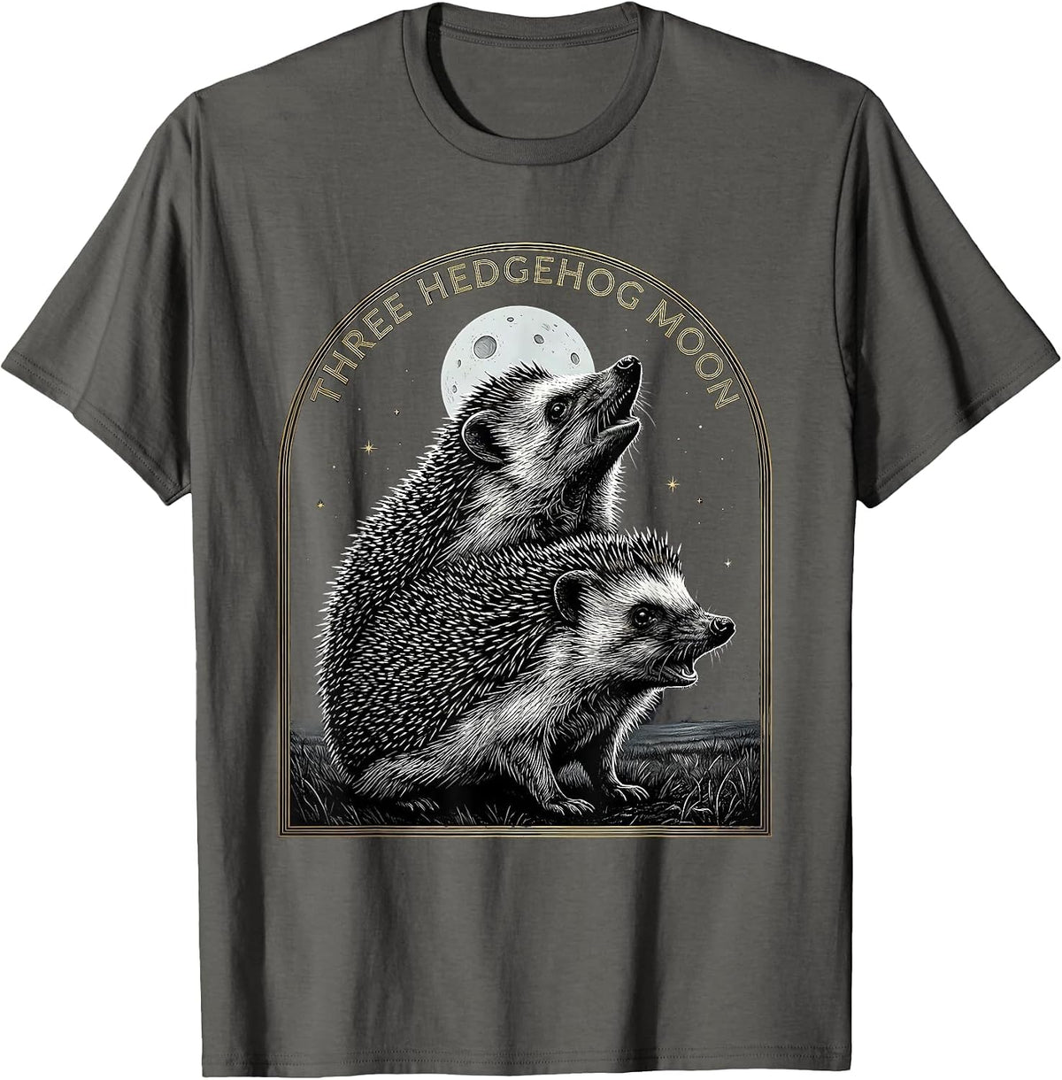 Men's Three Hedgehog Moon Mystic Celestial Halloween Meme Parody T-Shirt - Asphalt Grey