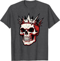 Men's Rebel Skull Spiked Crown Fierce Expression Graphic T-Shirt - Dark Heather Grey