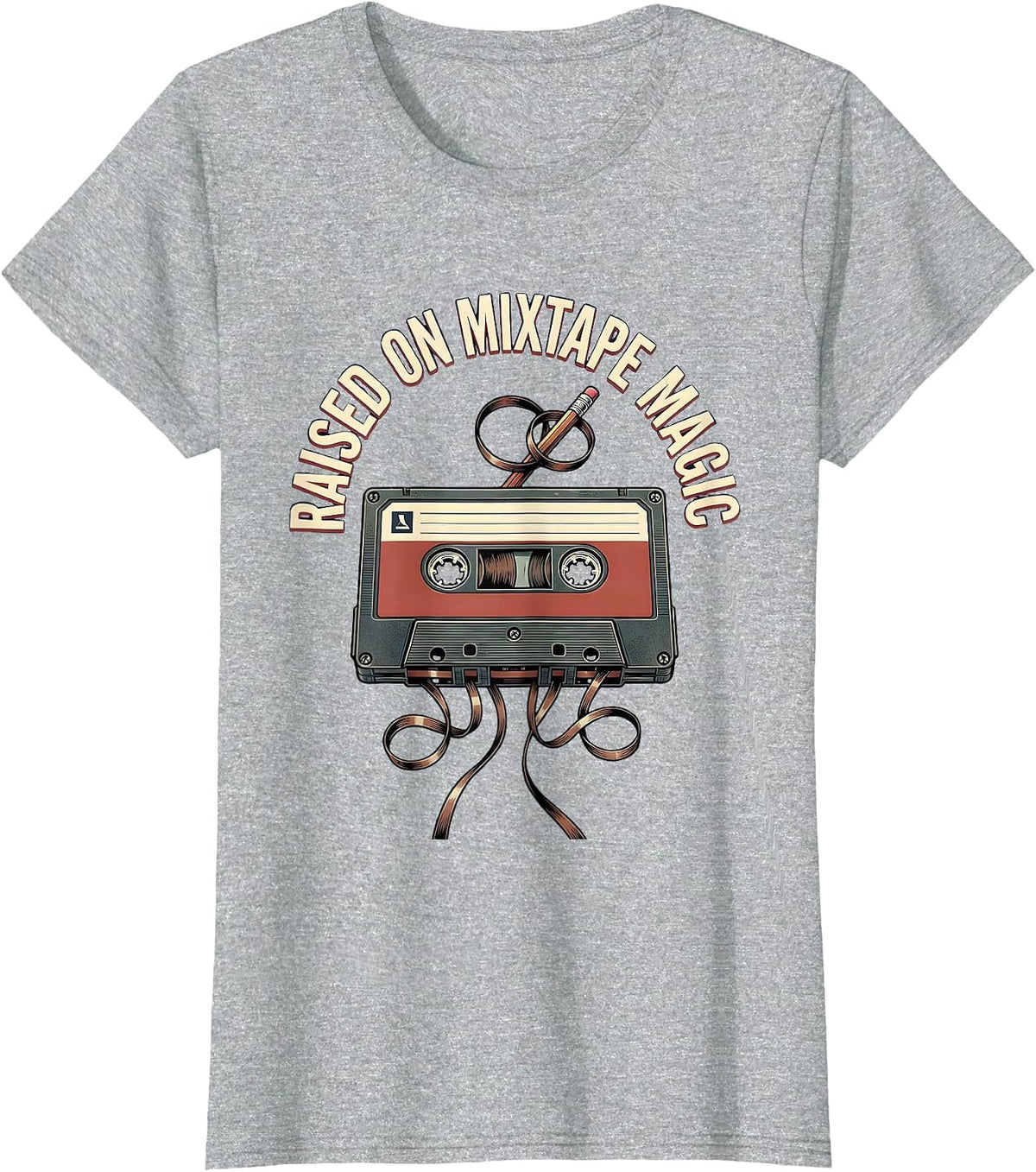 Raised On Mixtape Magic Old School Hip Hop Cassette T-Shirt - Heather Grey