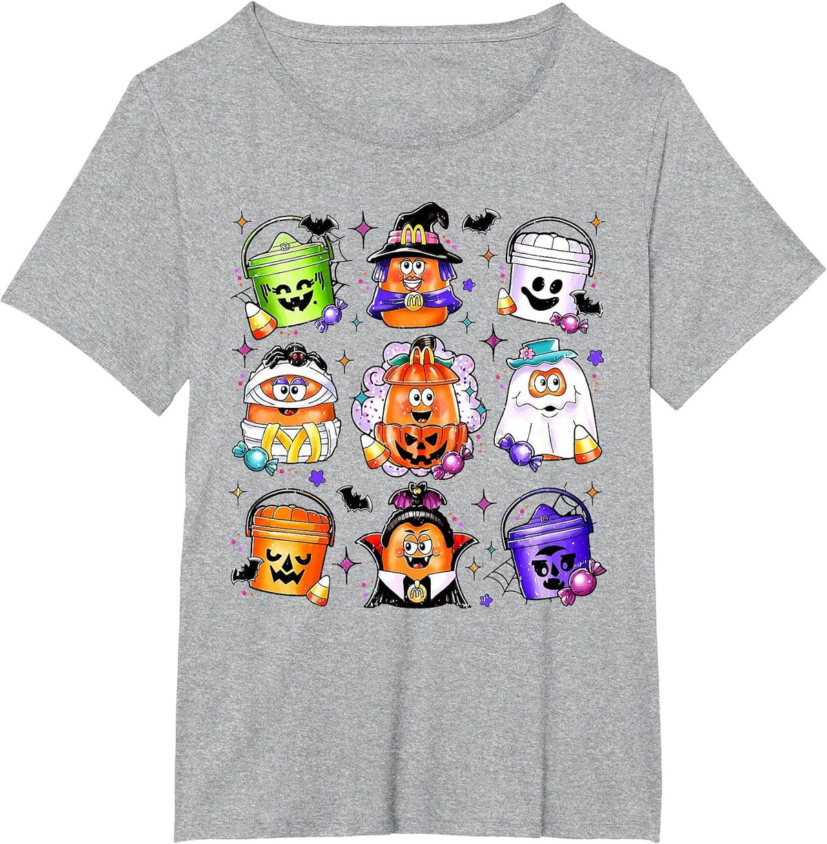 Chicken Nuggets Pumpkin Halloween 90's Vintage T-Shirt - Heather Grey