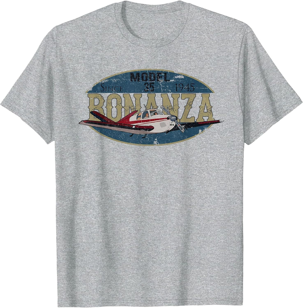 Model 35 Bonanza Since 1945 Retro Vintage Airplane Pilot T-Shirt - Heather Grey