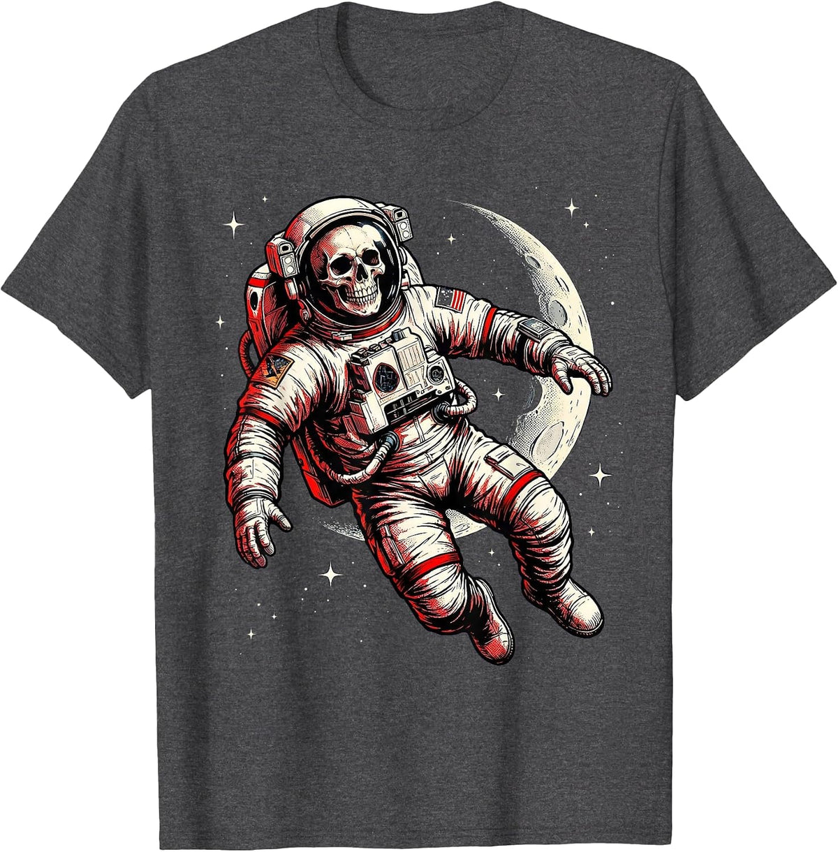 Skeleton Astronaut Floating in Deep Space T-Shirt - Dark Heather Grey
