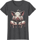 Women's Proud Pig Family Woodcut Engraving Farm Animal Lover Humor T-Shirt - Dark Heather Grey