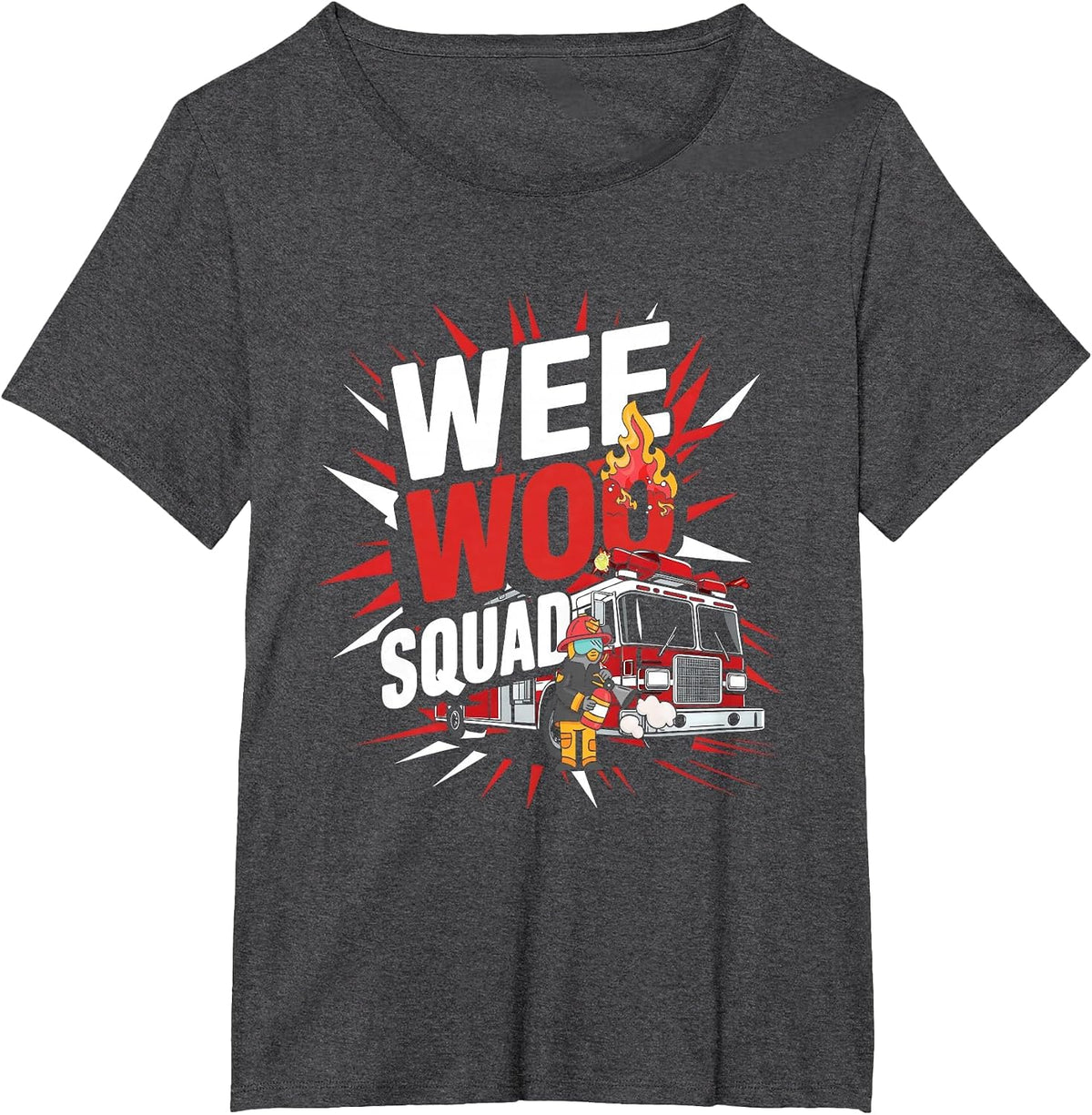 WeeWoo Squad Firefighter Funny Fire Truck Fireman Meme T-Shirt - Dark Heather Grey