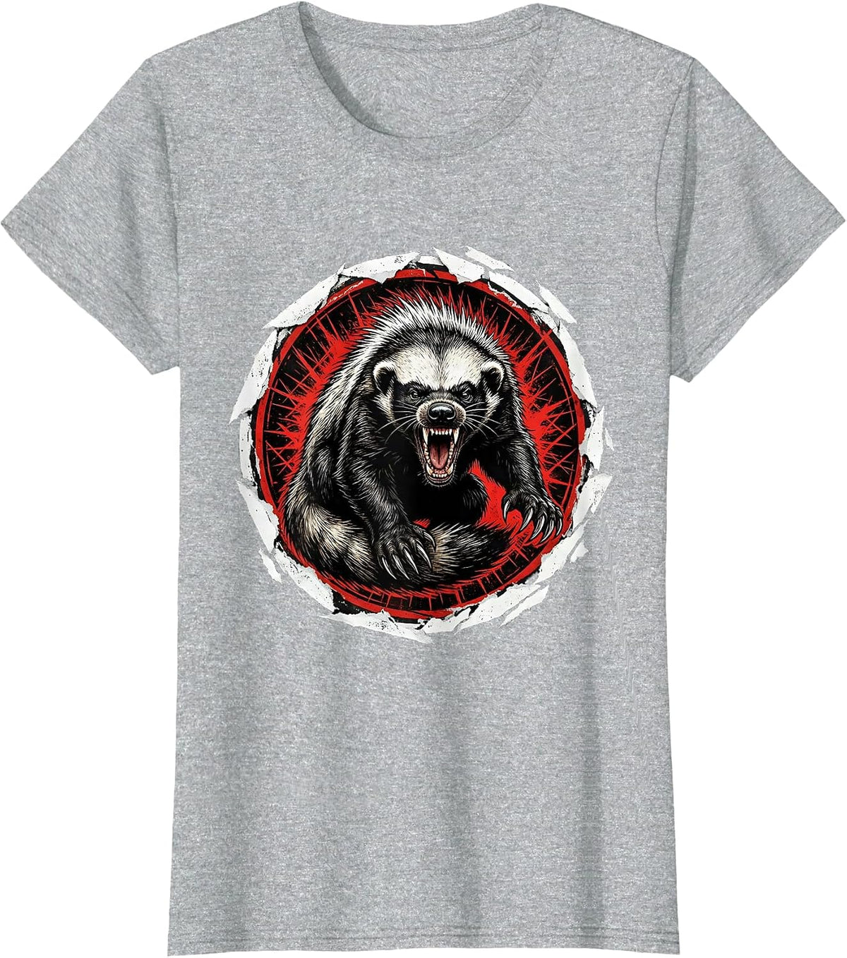 Women's Angry Honey Badger Growling Wildlife Graphic T-Shirt - Heather Grey