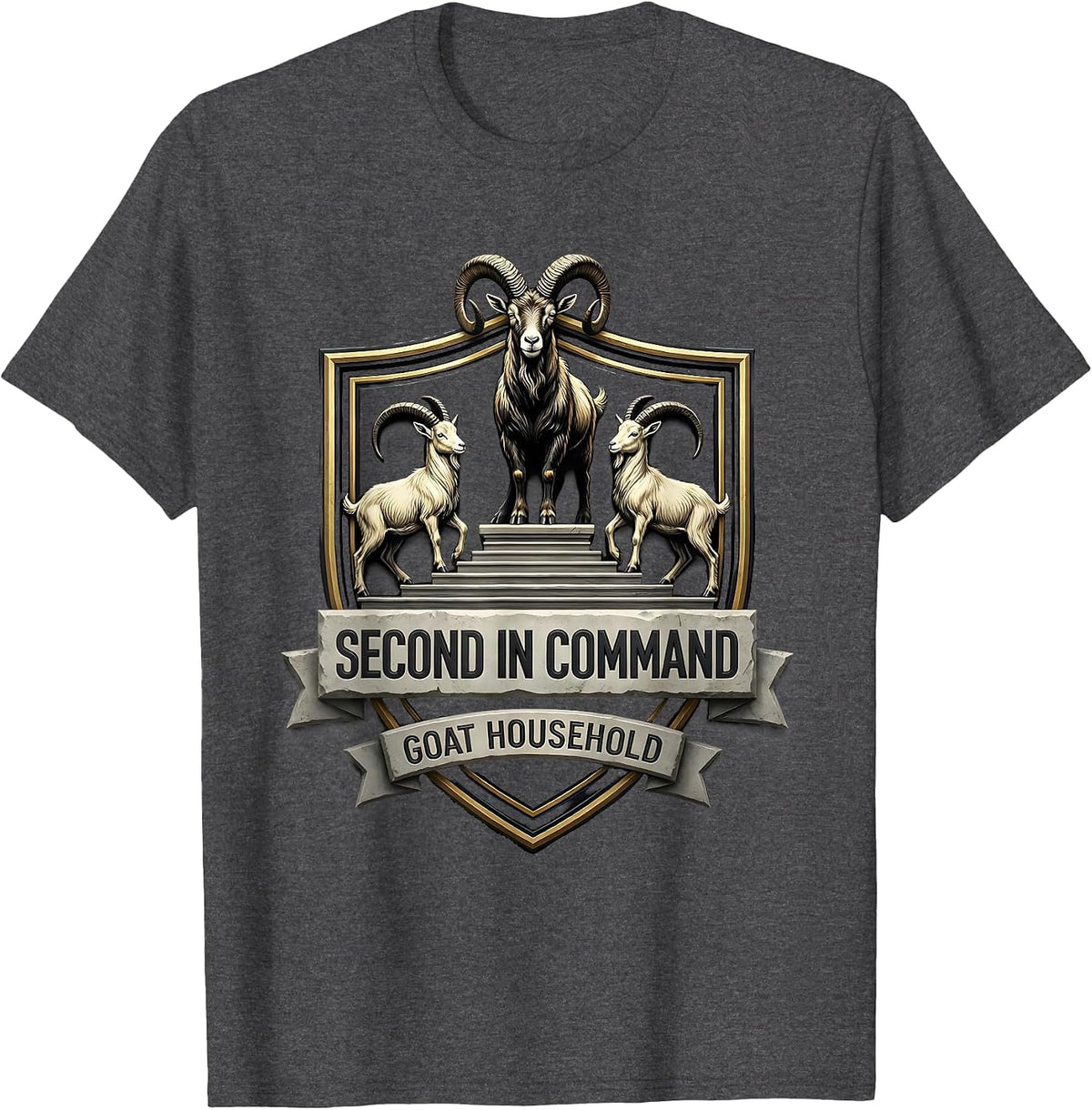 Second In Command Goat Household Funny Goat Lover Farmer T-Shirt - Dark Heather Grey