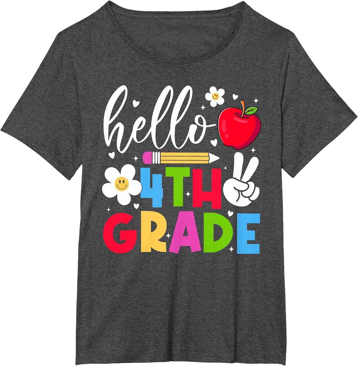 Back to School Hello Fourth Grade Team 4th Grade Boy Girl T-Shirt - Dark Heather Grey