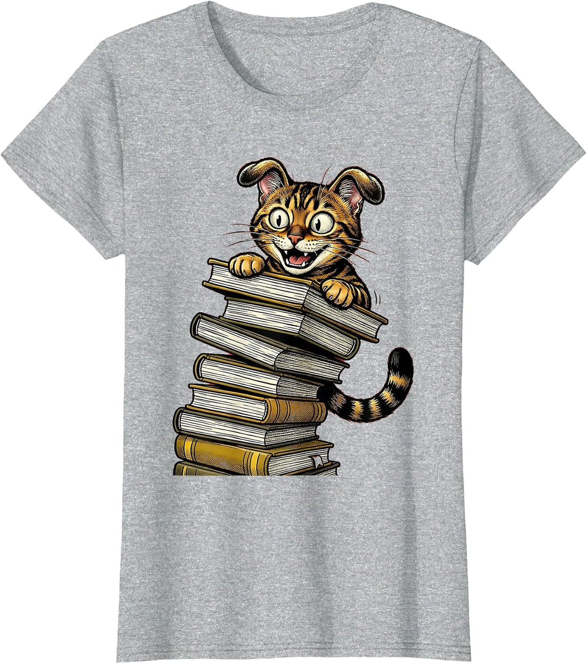 Bengal Cat Peeking Behind Textbooks Back to School T-Shirt - Heather Grey