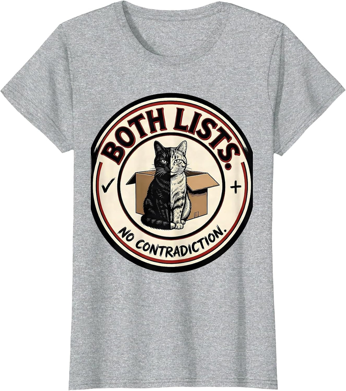 Both Lists No Contradiction Funny Quantum Physics Cat Owner T-Shirt - Heather Grey