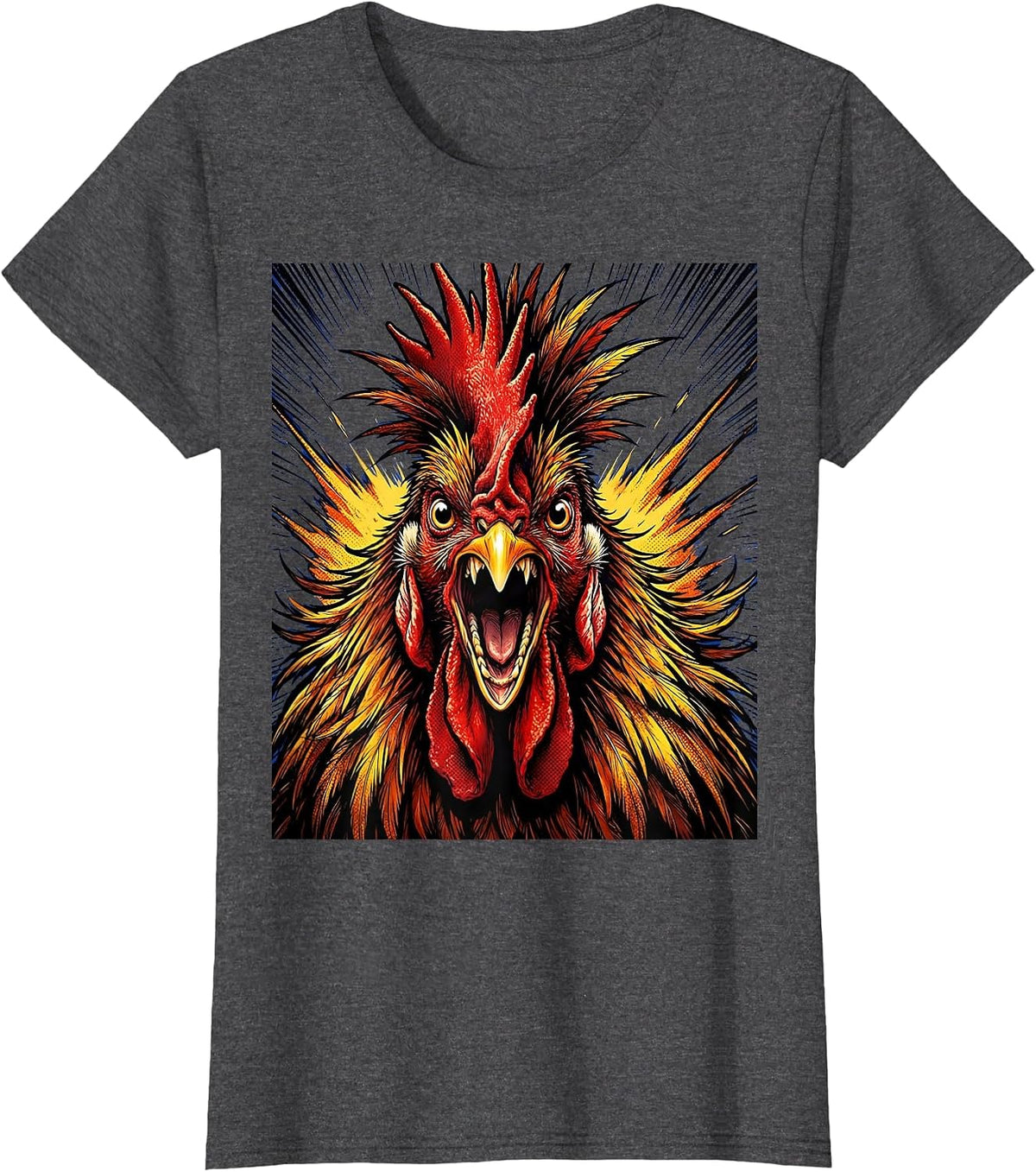 Women's Rooster Mohawk Attitude Punk Chicken Design T-Shirt - Dark Heather Grey