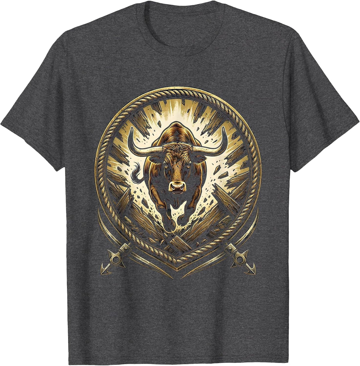 Men's Bull Breaking Through Rodeo Gate Live Free T-Shirt - Dark Heather Grey