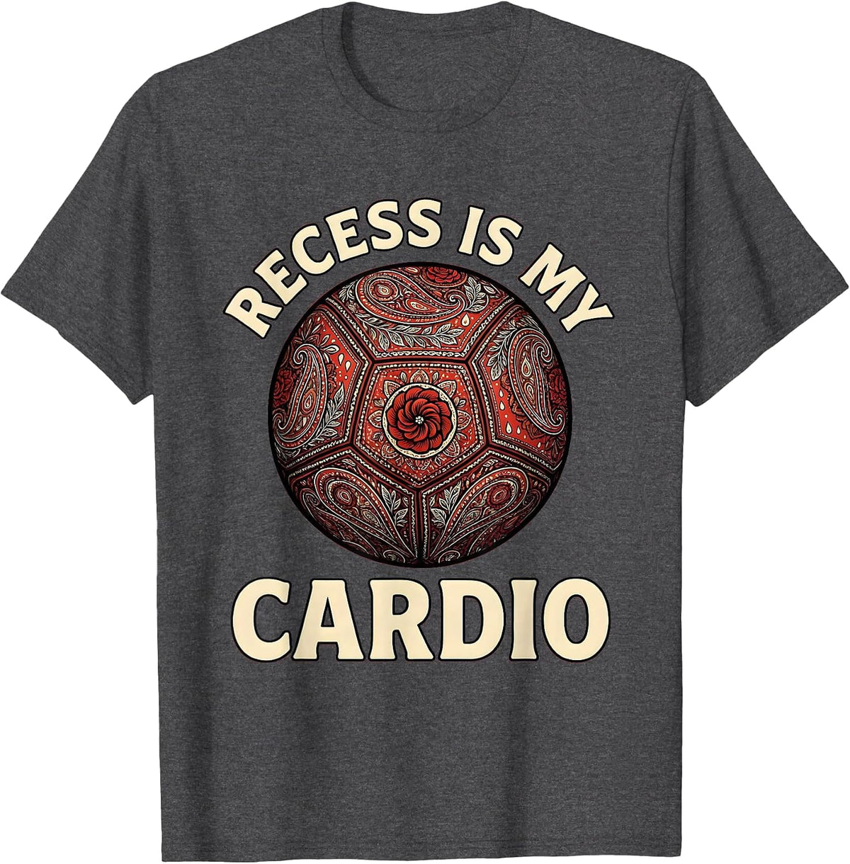 Recess Is My Cardio 4th Grade Teacher Design T-Shirt - Dark Heather Grey