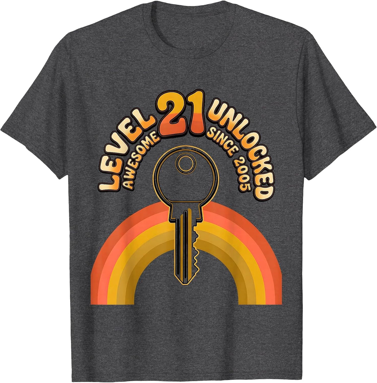 Level 21 Unlocked Awesome Since 2005 Retro Vintage Gamer T-Shirt - Dark Heather Grey