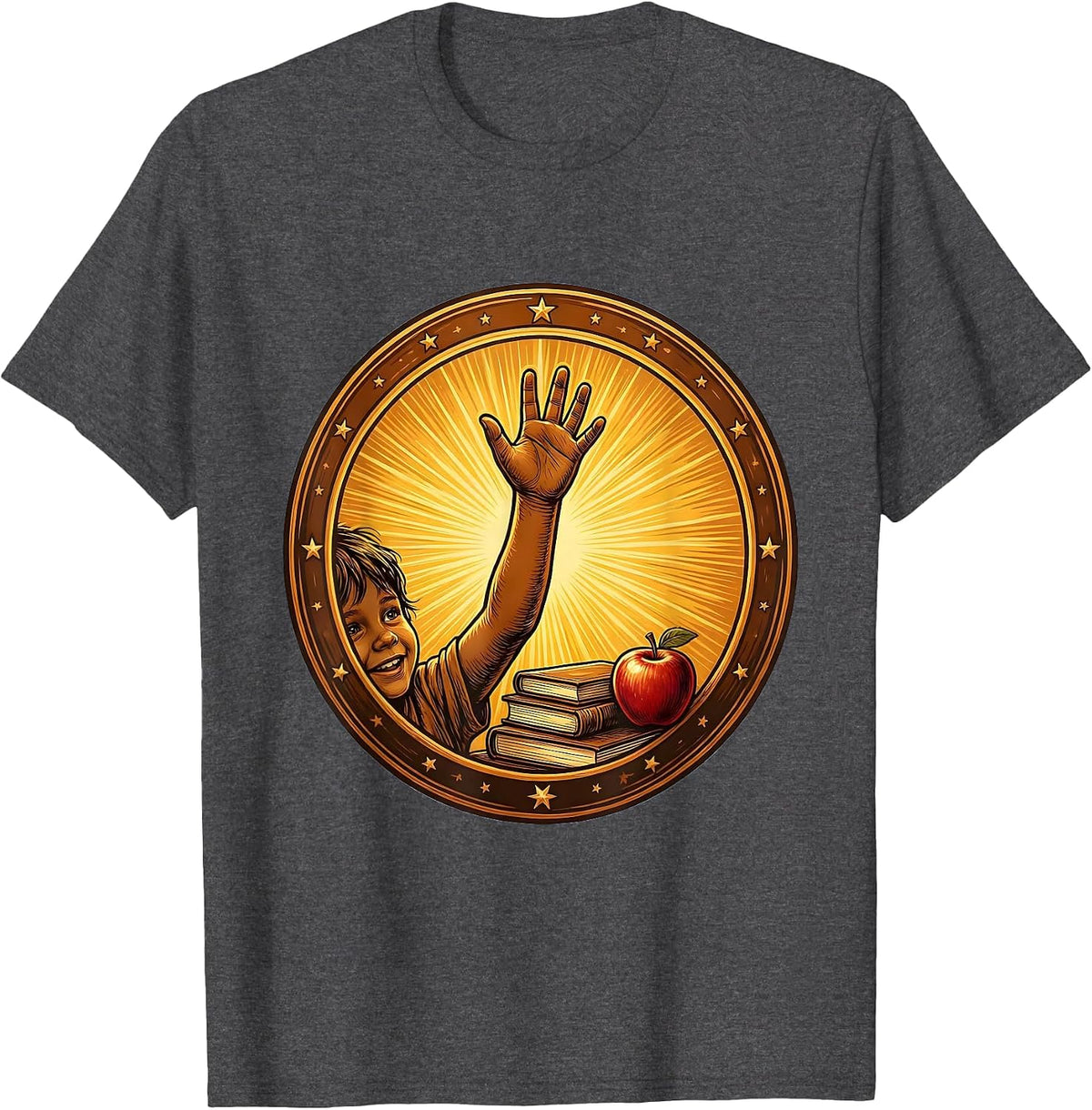 Men's 4th Grade Teacher Raised Hand Classroom Art T-Shirt - Dark Heather Grey