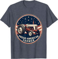 Proud American Farmer Patriotic Farm Tractor Rural Pride T-Shirt - Heather Blue