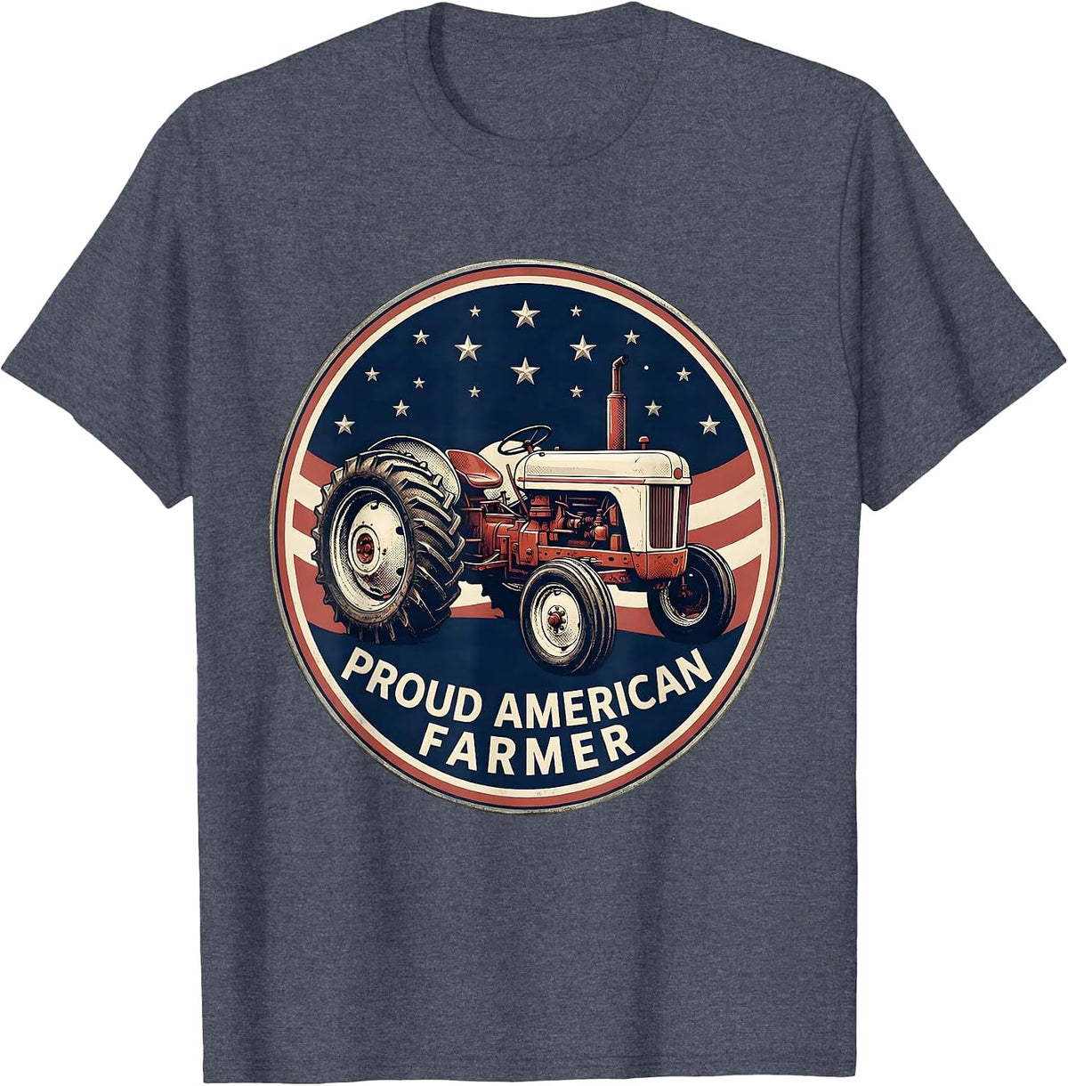 Proud American Farmer Patriotic Farm Tractor Rural Pride T-Shirt - Heather Blue