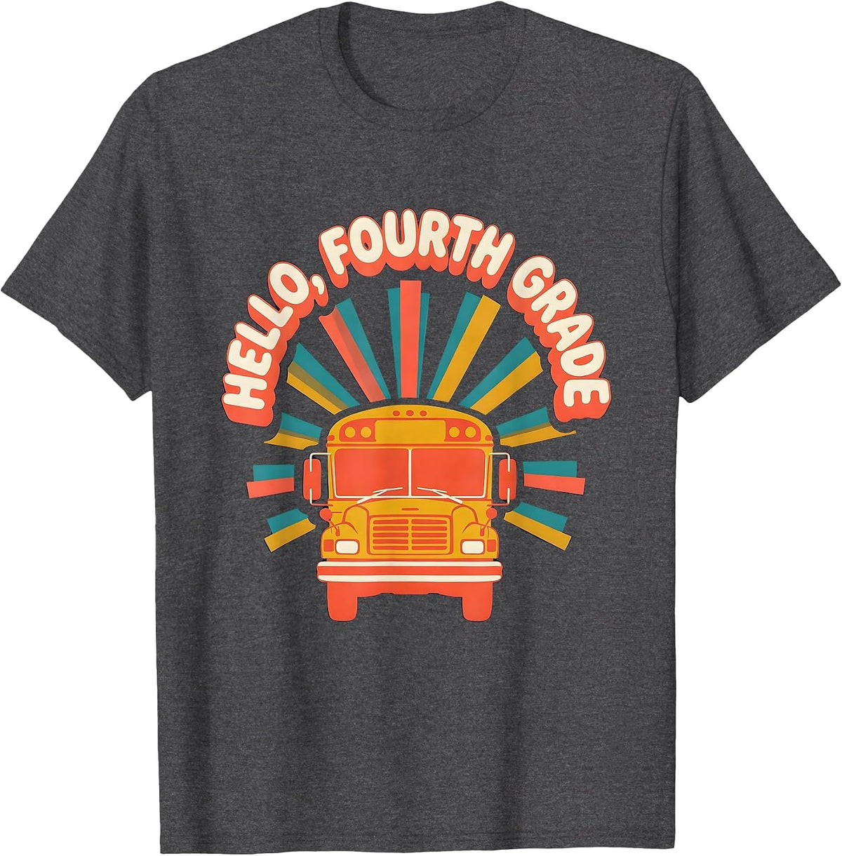 Hello, Fourth Grade Retro Groovy Back To School Teacher T-Shirt - Dark Heather Grey