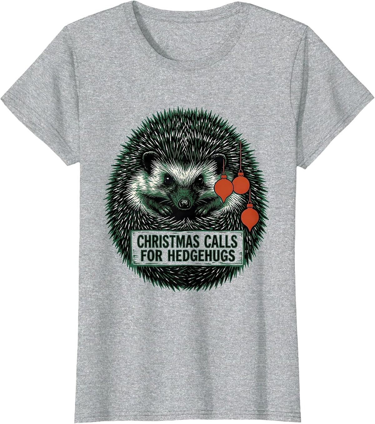 Christmas Calls For Hedgehugs Cute Hedgehog Animal Lover T-Shirt - Heather Grey