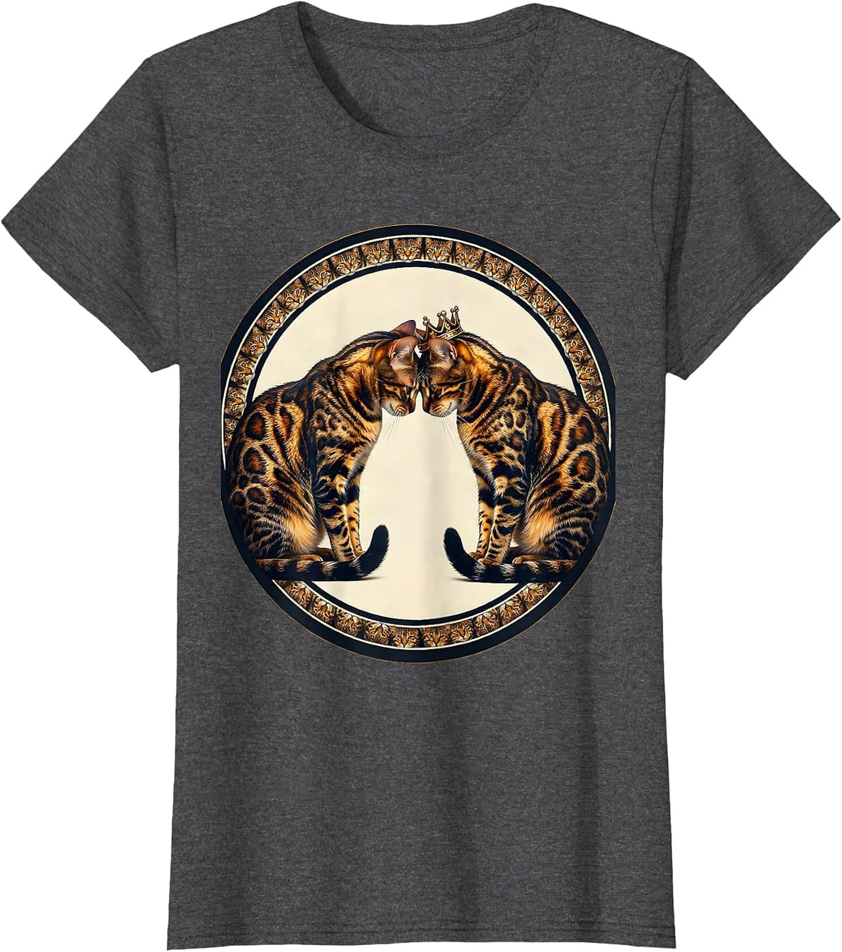 Women's Bengal Cat Lover Grooming Duo Illustration T-Shirt - Dark Heather Grey