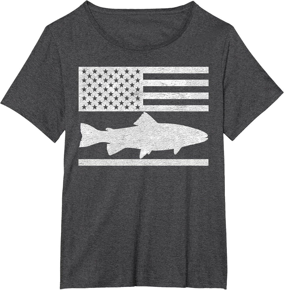 Steelhead Fishing - American Flag Trout Fisherman T-Shirt - Dark Heather Grey