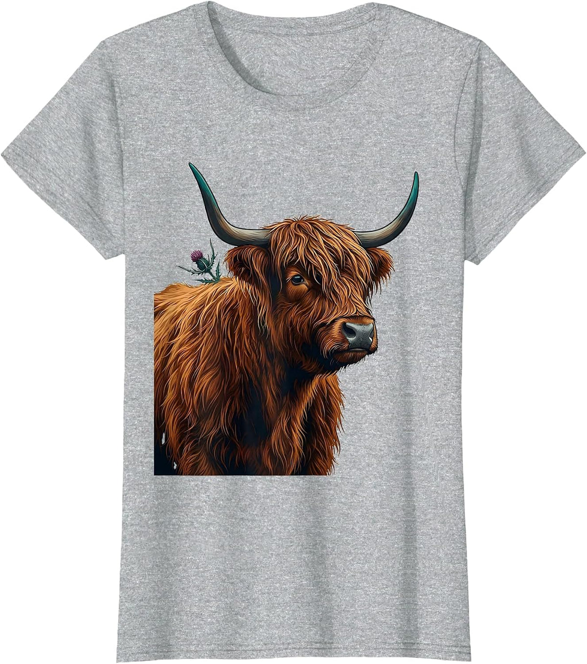 Women's Scottish Highland Cow Cute Shaggy Cow Lover Humor T-Shirt - Heather Grey