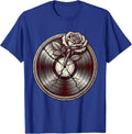 Rose Through Cracked Vinyl Record Rock Art T-Shirt - Royal Blue